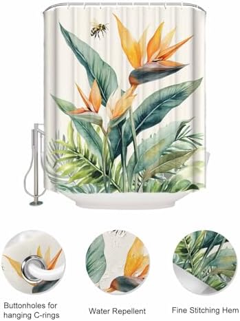 Shower Curtain with Mesh Organizer and Hooks 1