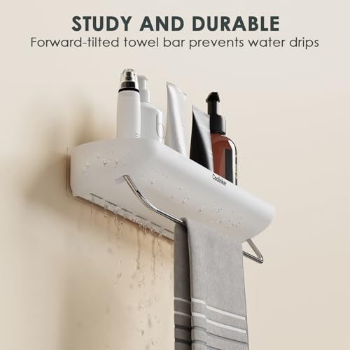 Modern Shower Shelf with Towel Bar - No Drilling