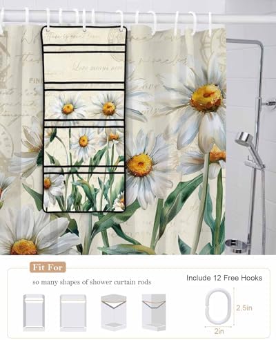 ZFUNCING Flower Pattern Shower Curtain with Organizer Set