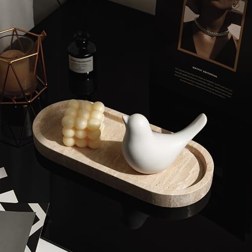 WORHE Marble Vanity Tray 118x5 Inch Natural Stone Jewelry Organizer