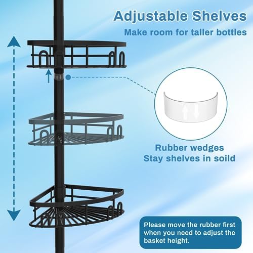 Adjustable Shower Caddy with 4 Baskets and Towel Bar