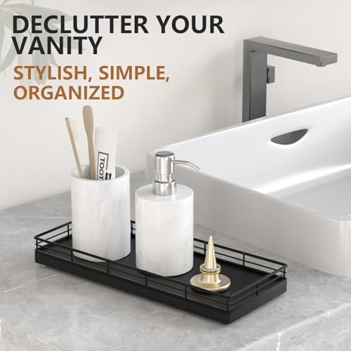 Focusonit Bathroom Tray with Metal Frame and Oak Wood