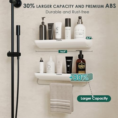 Modern Shower Shelf with Towel Bar - No Drilling