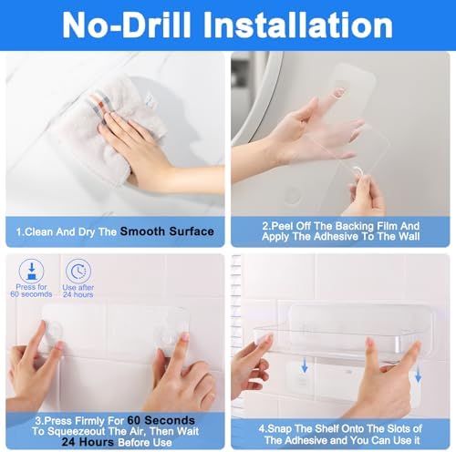 2pc Acrylic Wall Mount Organizer - No Drilling - Waterproof - Clear - Bathroom Shelves