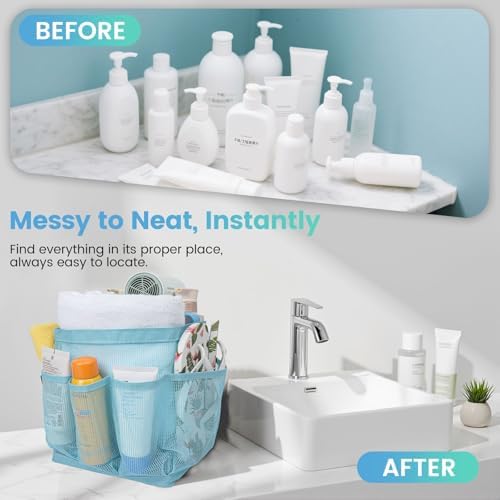 Portable Shower Caddy with 9 Pockets for Dorm Room and Travel Blue