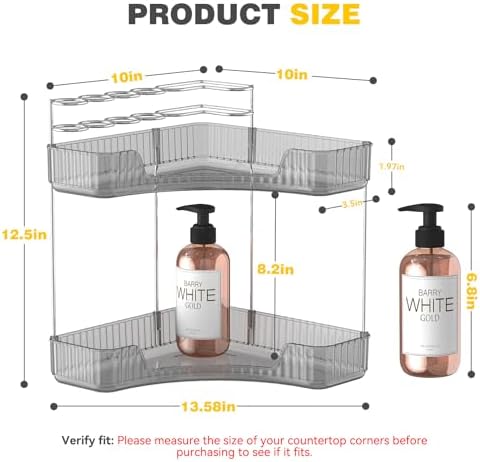 2-Tier Corner Bathroom Organizer with Toothbrush Holder and Makeup Stand