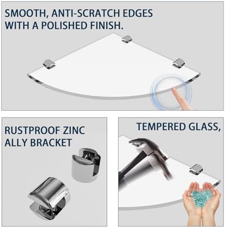 2-Pack Corner Shower Shelves with Tempered Glass