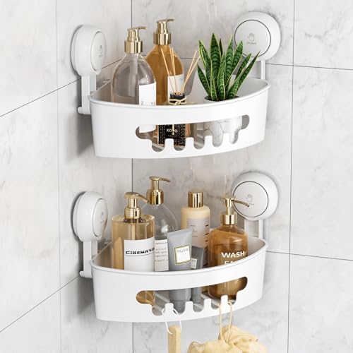 LEVERLOC Corner Shower Caddy 2 Pack Suction Cup Organizer