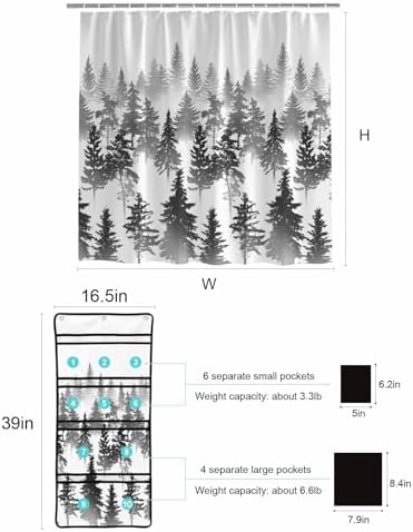 Shower Curtain Set With 10 Pockets And Hooks