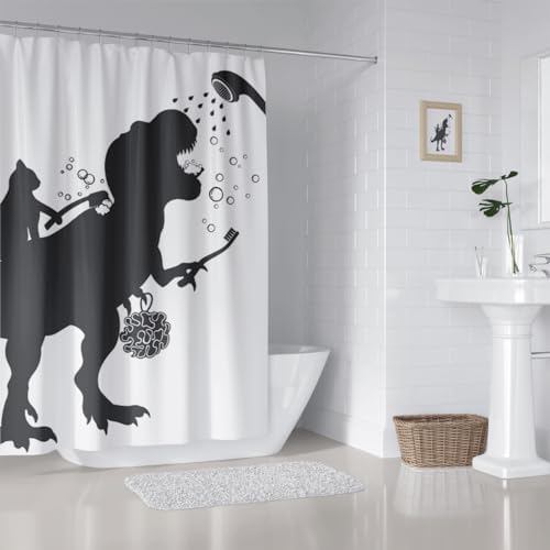 Funny Cat Dinosaur Shower Curtain Set with Hooks