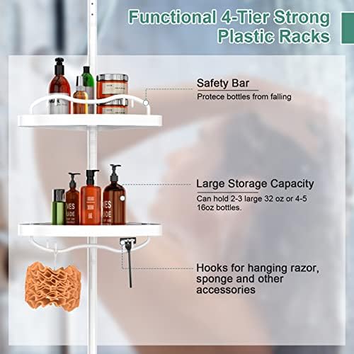 COCONUT Tension Shower Caddy with 4 Adjustable Shelves