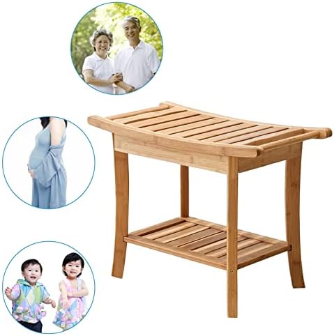 Bamboo Shower Stool with Storage Shelf and Non-Slip Design