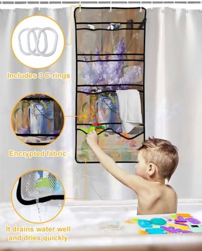 ZFUNCING Purple Lavender Waterproof Shower Curtain Set with Organizer
