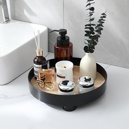 Black 12 Inch Round Vanity Tray for Home Decor