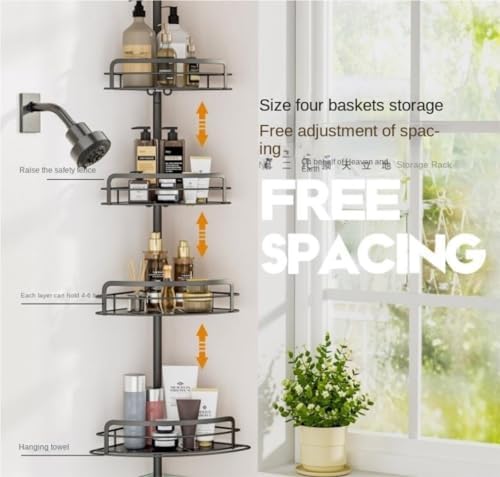 Adjustable Corner Shower Caddy with 4 Tiers and Towel Bar