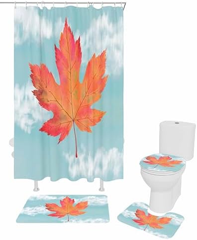 Thanksgiving Sky Fall 4 Pcs Waterproof Shower Curtain Set with Non-Slip Rugs
