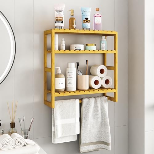 Galood 3 Tier Bamboo Wall Shelf Organizer Yellow