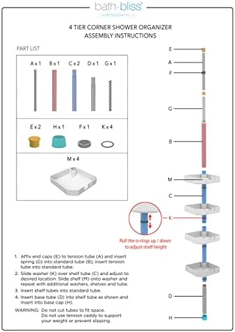 Bath Bliss 4 Tier Adjustable Shower Caddy Shelves