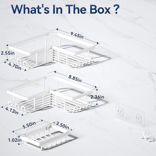 Yasonic Corner Shower Caddy with 12 Hooks and Soap Holder Rustproof Stainless Steel 3-Pack