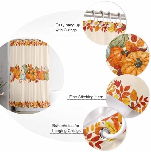 Thanksgiving Pumpkin 4 Pc Shower Curtain Set with Non-Slip Rugs