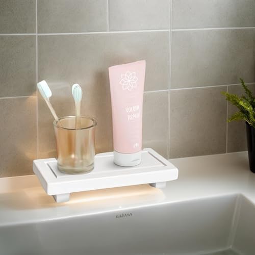 Black and White Natural Pine Vanity Tray for Bathroom and Kitchen