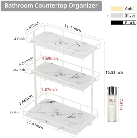 Dobbyby Bathroom Organizer Stainless Steel Gold Shelf White Marble Ceramic Tray