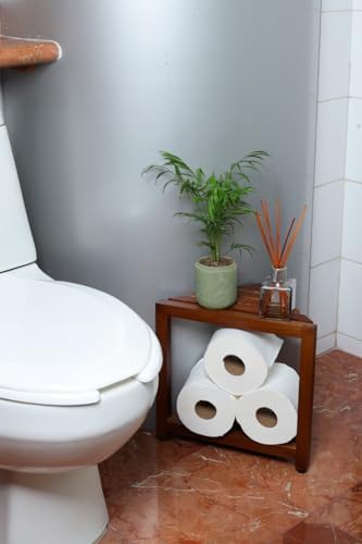 Teak Corner Shower Stool with Waterproof Shelf