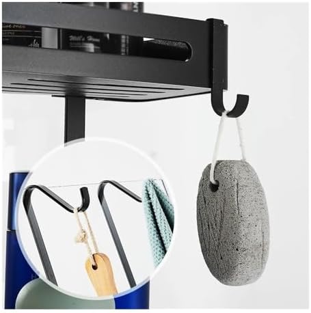 Black 3-Tier Shower Caddy with 8 Hooks and No Drilling Design