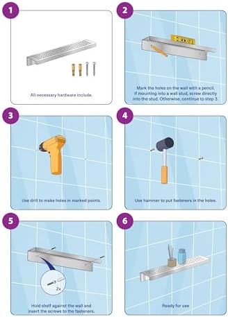 SereneDrains 12 Inch Brushed Nickel Shower Shelf