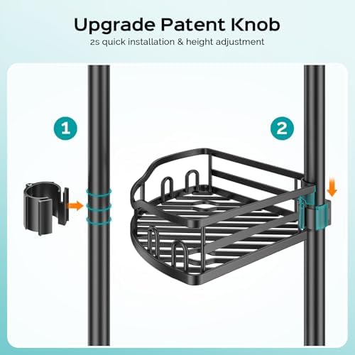 HAMITOR Corner Shower Caddy Tension Pole - 4 Tier Bathroom Organizer Shelves Black