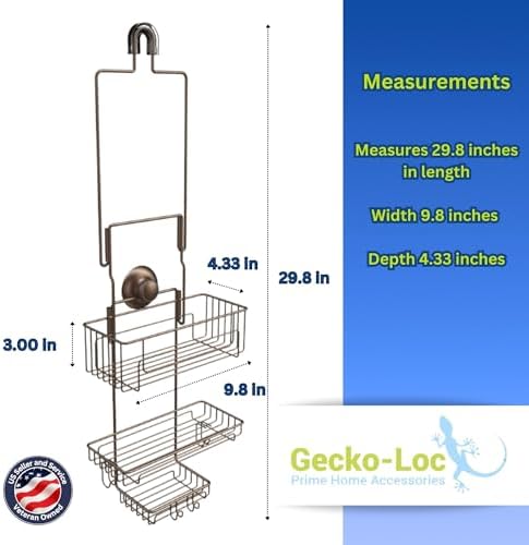 Gecko-Loc Extra Long Adjustable Shower Organizer with Deep Shelf Bronze