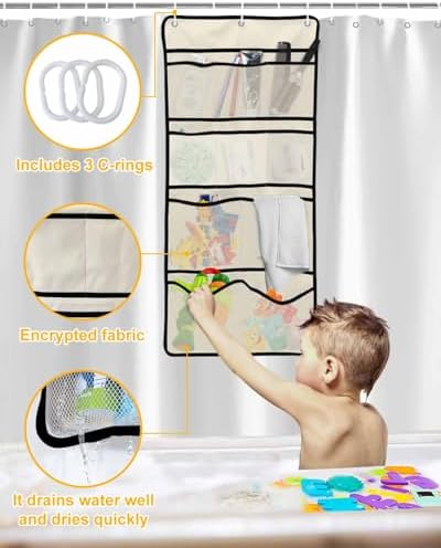 QueenKer Shower Curtain Set with Organizer