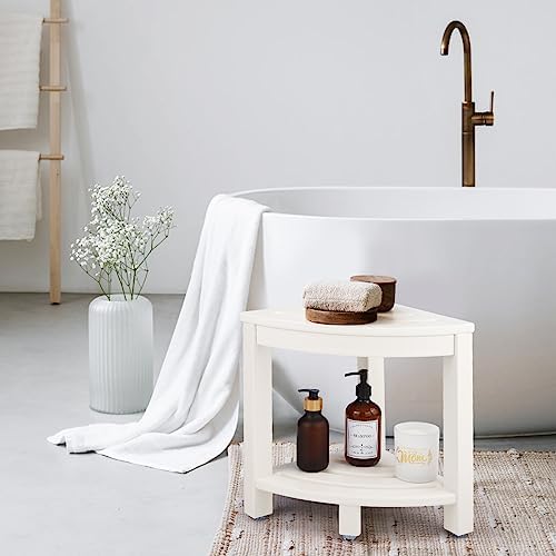 HDPE Corner Shower Stool with Storage Shelf White