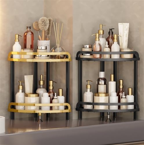 Sturdy Corner Bookshelf 2 Tier Iron Shower Organizer Stand Black