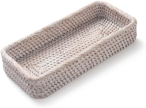 DECRAFTS Rattan Vanity Tray Toilet Tank Basket Storage Organizer