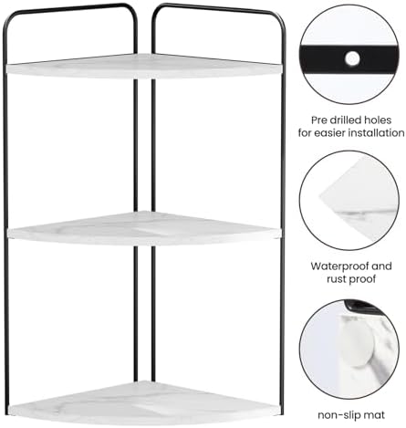 Bathroom Counter Organizer with Corner Shelves Black White Marble