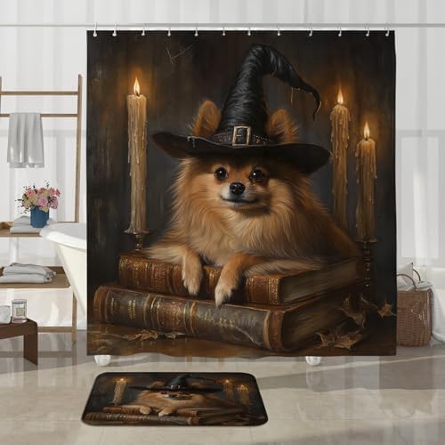 4PCS Halloween Witch Pomeranian Dog Bath Set with Non-Slip Rug