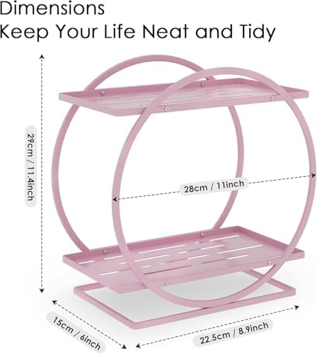 Pink Perfume Organizer for Vanity 2-Tier Bathroom Storage Shelf Large Capacity Metal Skincare Display Stand