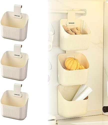 3 Pcs Hanging Shower Basket Caddy Portable Wall Storage Organizer Hanging Cup Holder for Kids Beige 20cm