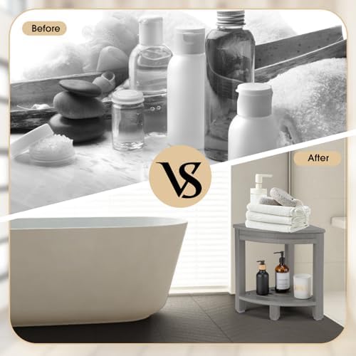 HDPE Corner Shower Stool with Storage Shelf Grey