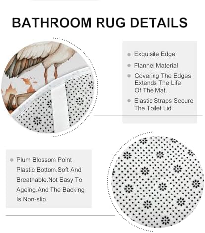 DESIHOM 4PCS Fall Stork Bird Shower Curtain Set with Non-Slip Rug and Toilet Lid Cover Mat