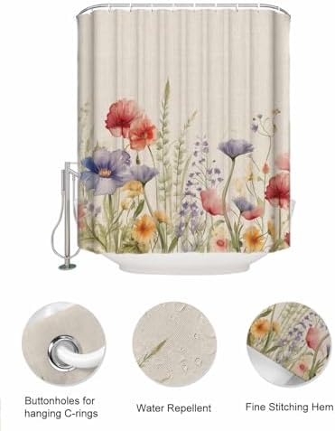 Vintage Floral Leaf Shower Curtain and Mesh Organizer Set