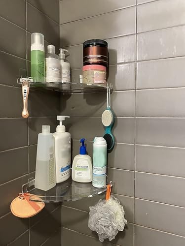 JiePai Acrylic Shower Caddy Shelf with Hooks 2 Pack