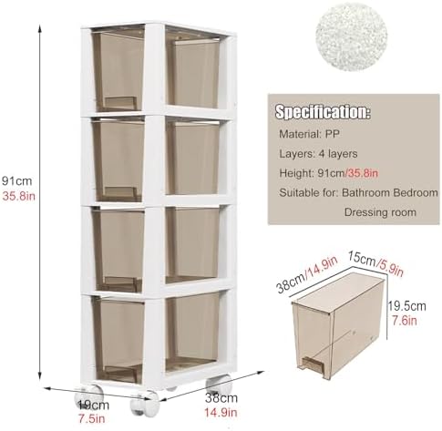 75 Inch Bathroom Storage Corner Floor Cabinet with 4 Movable Layers and Wheels
