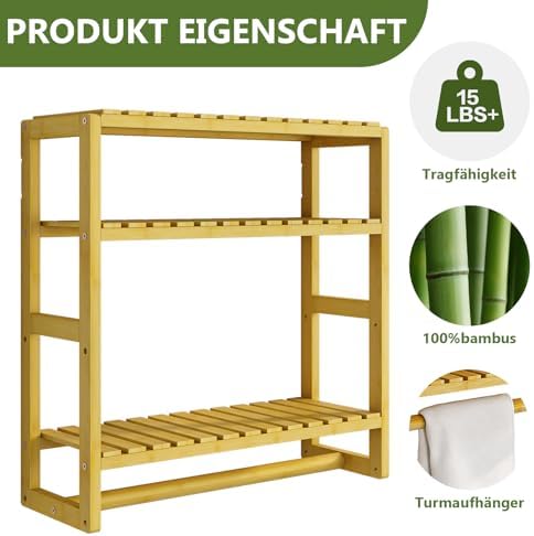 Galood 3 Tier Bamboo Wall Shelf Organizer Yellow
