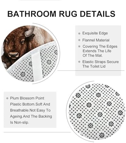 4PCS Fall Bisons Pumpkins Shower Curtain Set with Non-Slip Rug and Toilet Lid Cover Mat