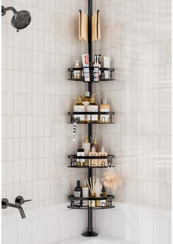 Adjustable Shower Caddy with 4 Baskets and Towel Bar