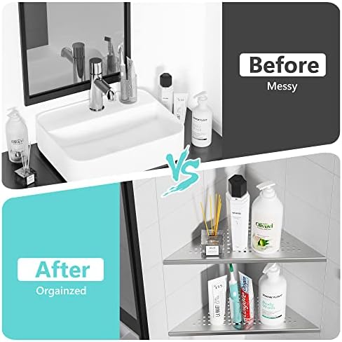 2 Pack Recessed Corner Shower Shelf Brushed Nickel SUS304 Stainless Steel No Drilling