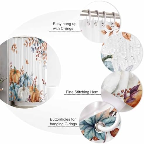 Fall Thanksgiving 4 Pcs Waterproof Shower Curtain Set with Non-Slip Rugs