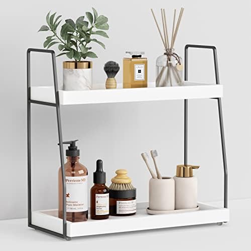 Forbena 2 Tier Bathroom Counter Organizer with Wood and Metal Frame